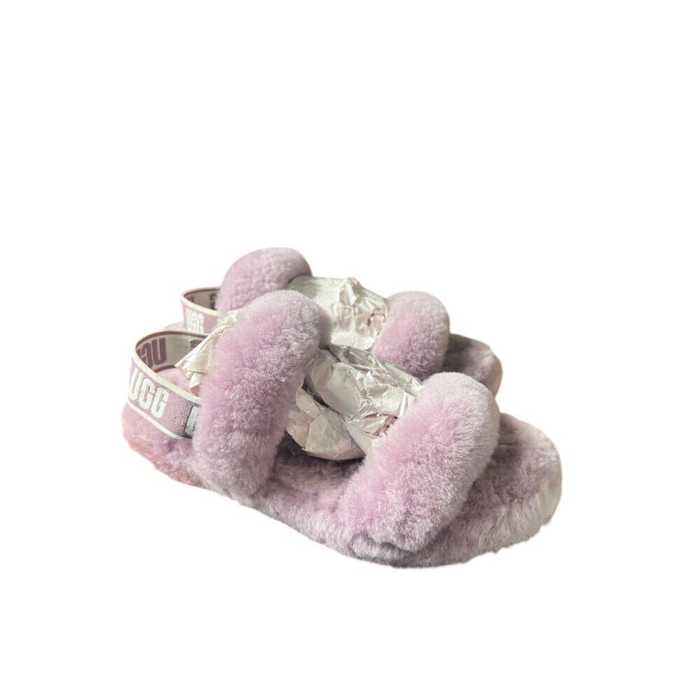 UGG Women’s Fluff Oh Yeah Slingback Slides – Size 4 Pink Sheepskin Sandals - Picture 5 of 10
